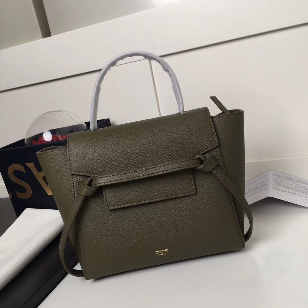 Celine Micro Belt Bag In Grained Calfskin 189153 Army Green