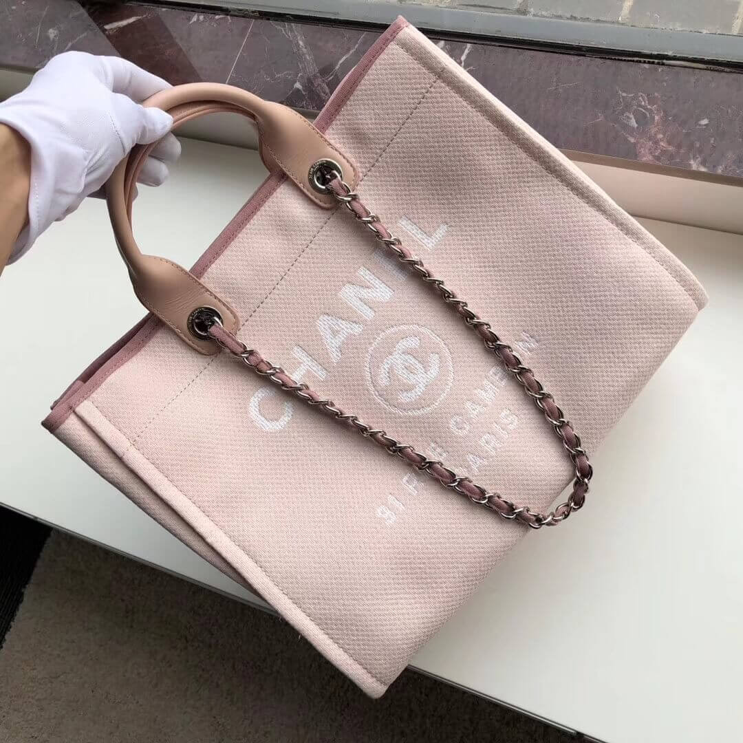 Chanel Deauville Tote 38cm Canvas Bag A66941 Pink/White