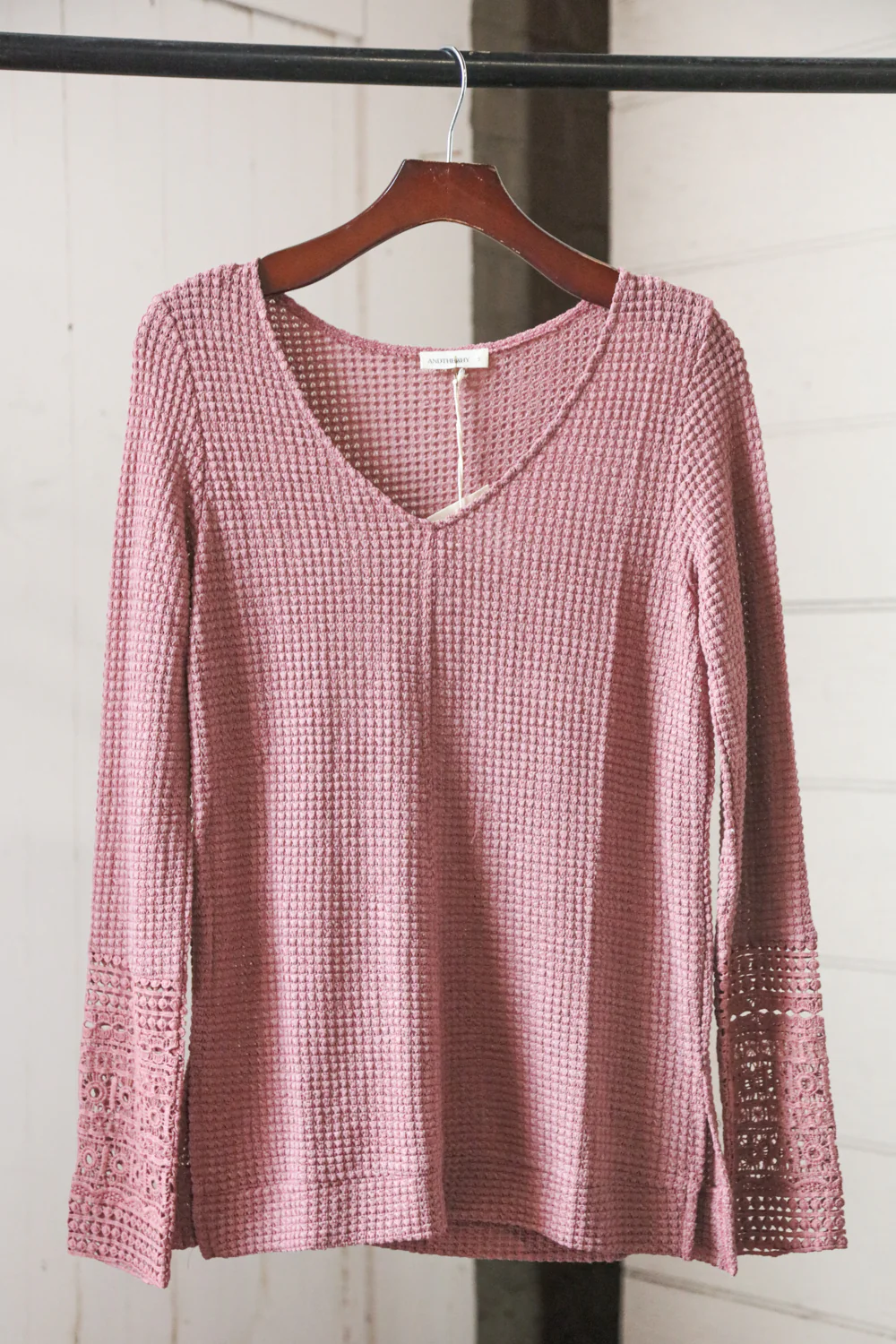 Mauve Thermal Crochet Sleeve Top