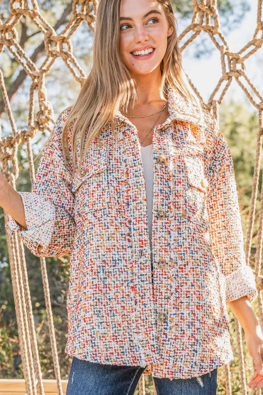 Red & Rust Multi Color Tweed Shirts Jacket (All SMALL)