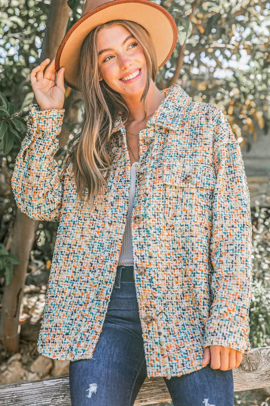 Yellow & Rust Multi Color Tweed Shirts Jacket (All SMALL)