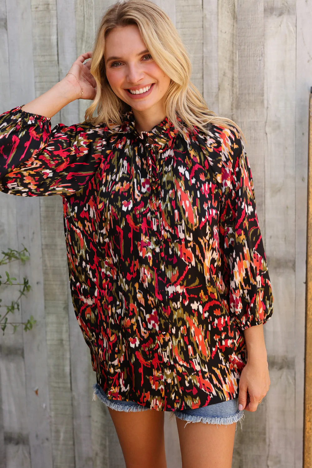 Evening Sunset Scribble Button Down Blouse