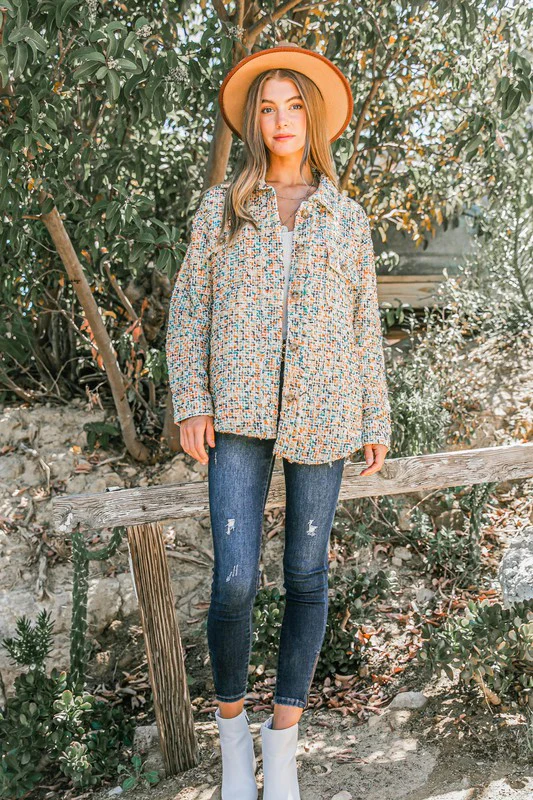 Yellow & Rust Multi Color Tweed Shirts Jacket (All SMALL)