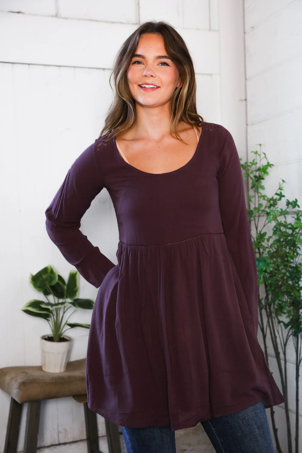 Plum Woven Crochet Tunic Dress