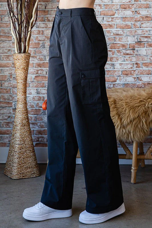 Busy Mornings Black Cargo Wide Leg Trousers