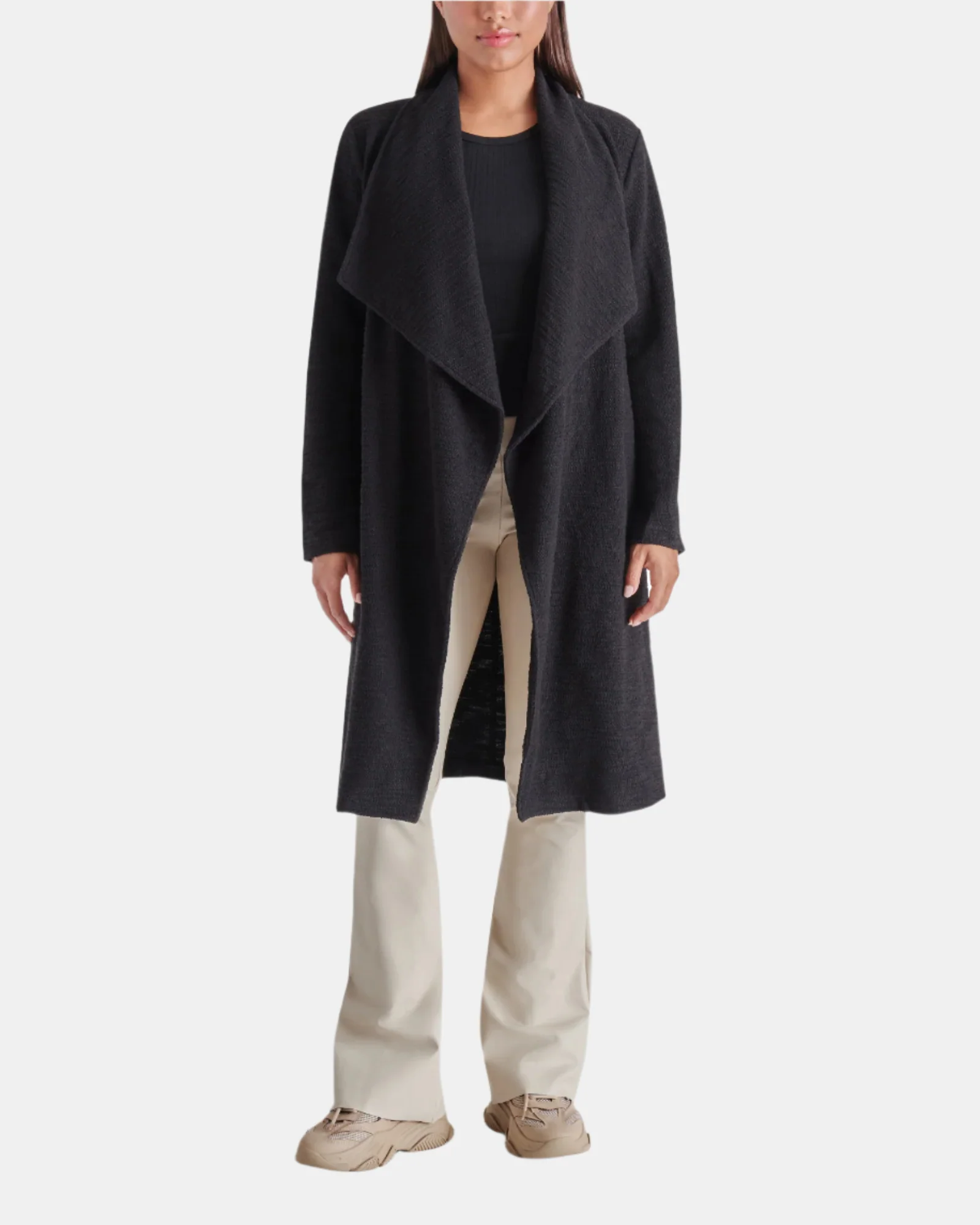 DRAPE FRONT SLUB KNIT JACKET BLACK