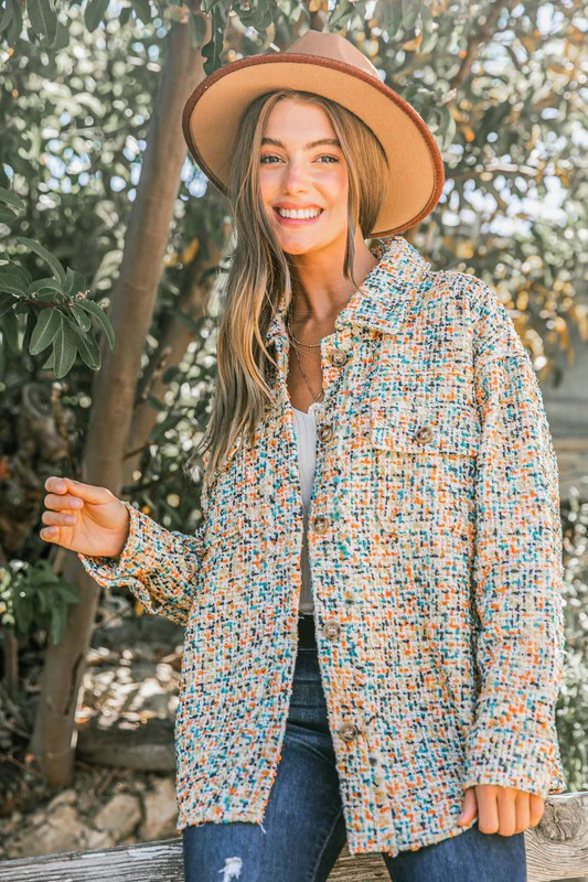 Yellow & Rust Multi Color Tweed Shirts Jacket (All SMALL)