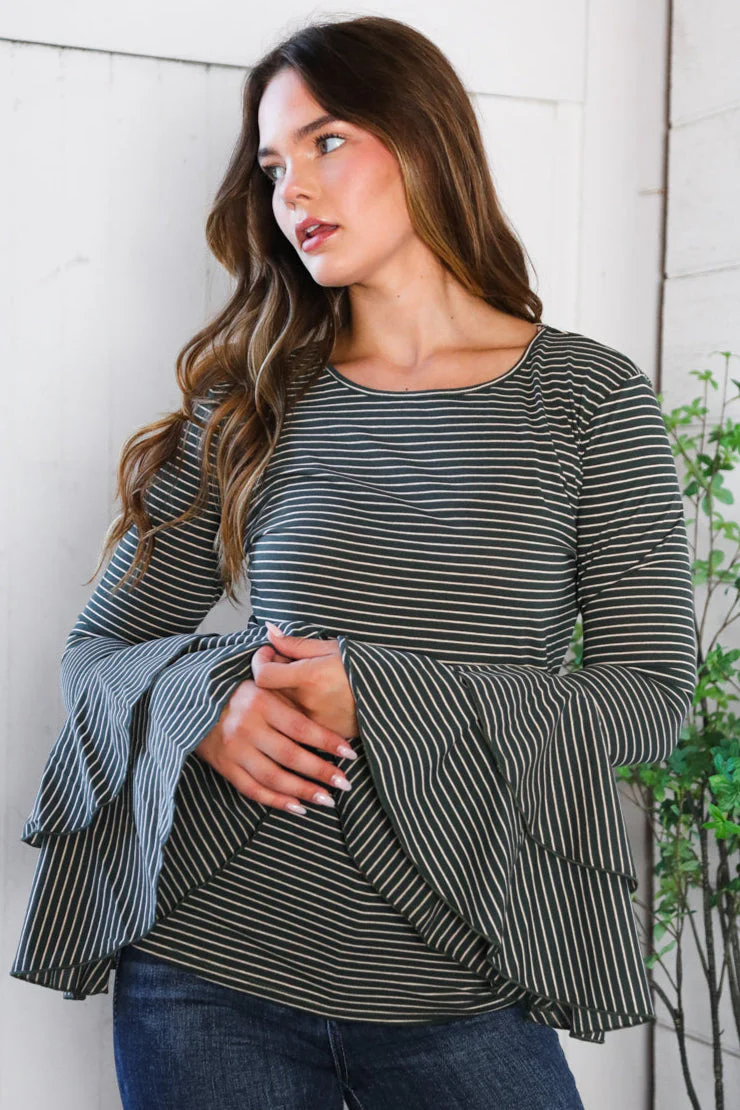 Sassy in Stripes Olive Blouse