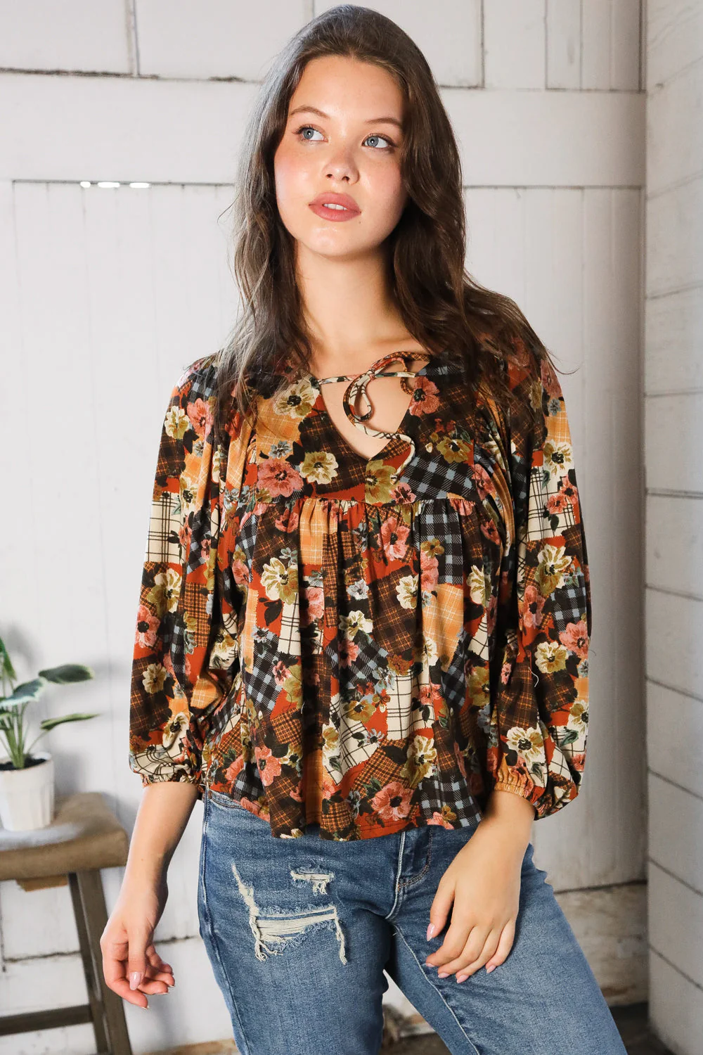 Apple Cider Patchwork Print Blouse