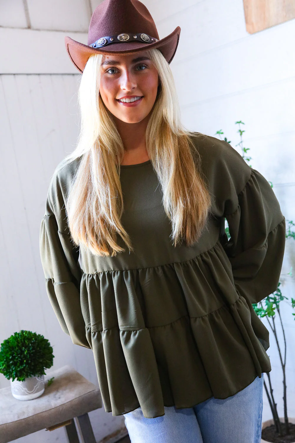 Take Me Home Olive Babydoll Oversized Blouse