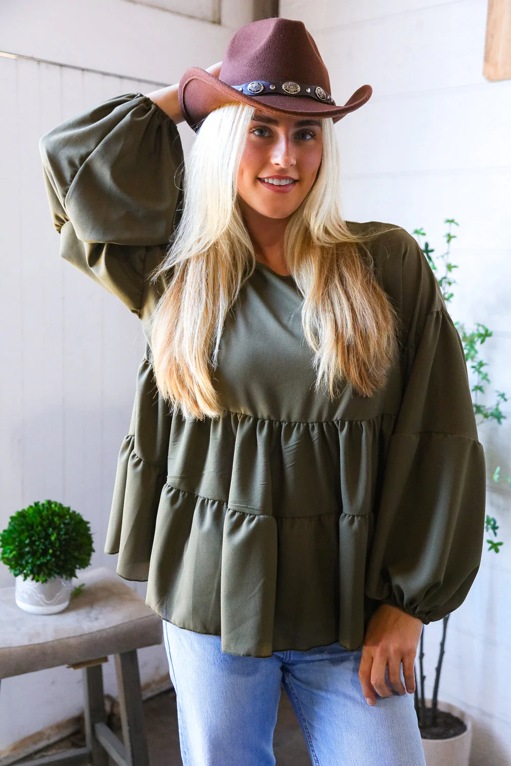 Take Me Home Olive Babydoll Oversized Blouse