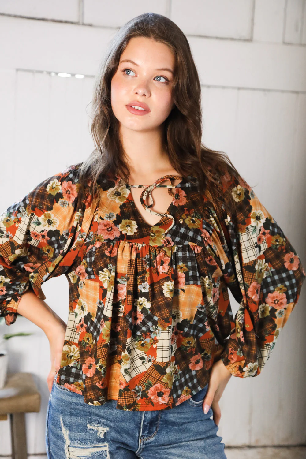 Apple Cider Patchwork Print Blouse