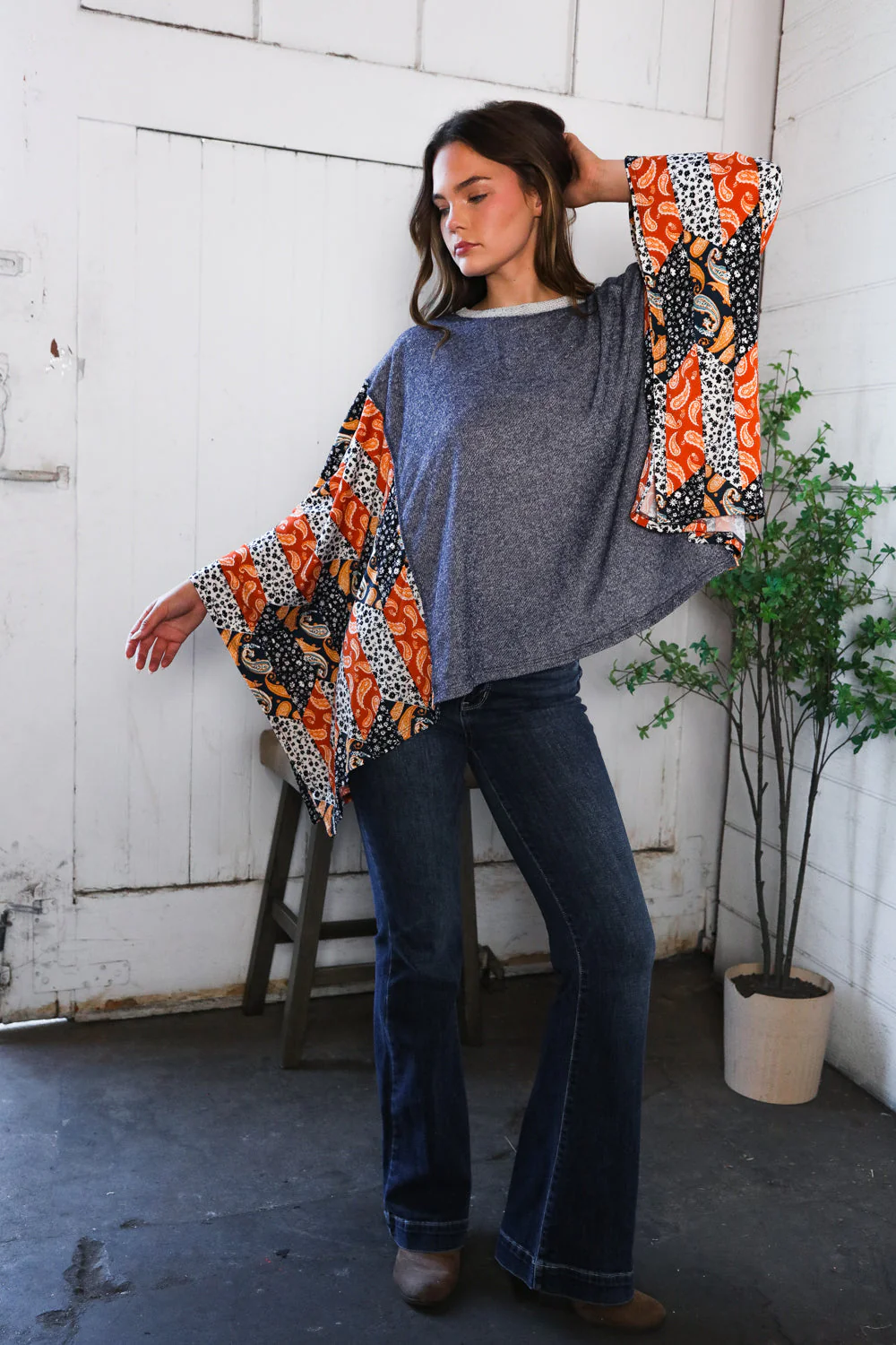 In A Paisley Daydream French Terry Poncho Top
