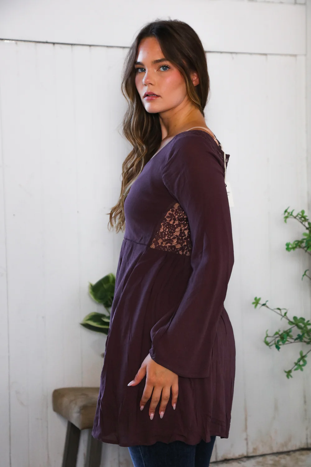 Plum Woven Crochet Tunic Dress