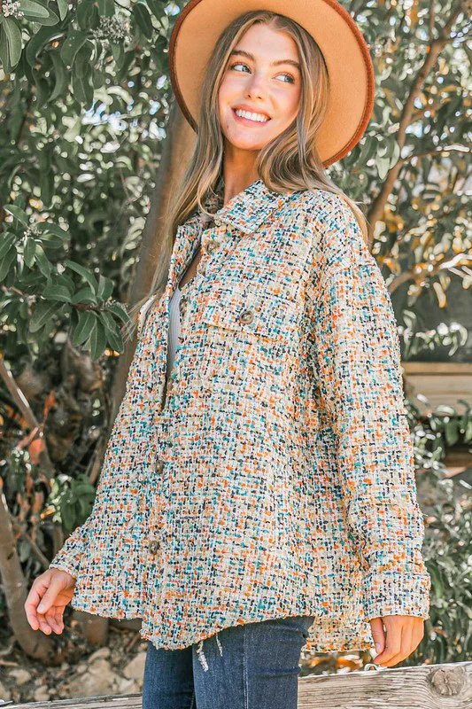 Yellow & Rust Multi Color Tweed Shirts Jacket (All SMALL)