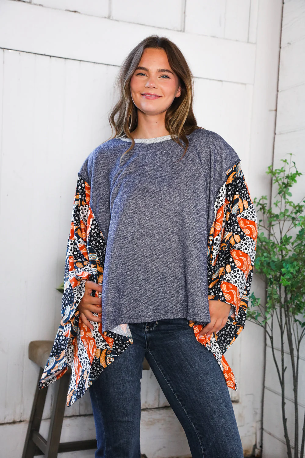 In A Paisley Daydream French Terry Poncho Top