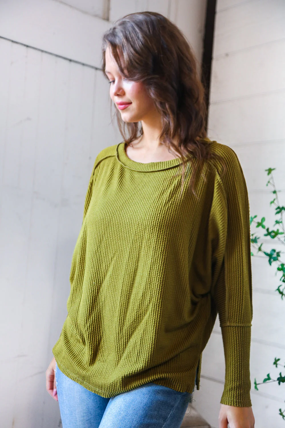Meet You at the Bookstore Olive Ribbed Long Sleeve