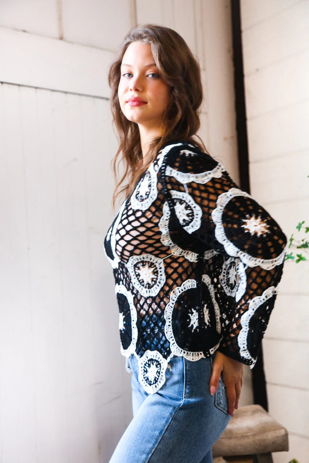 In Retro Bloom Black Crochet Lace Cover Up