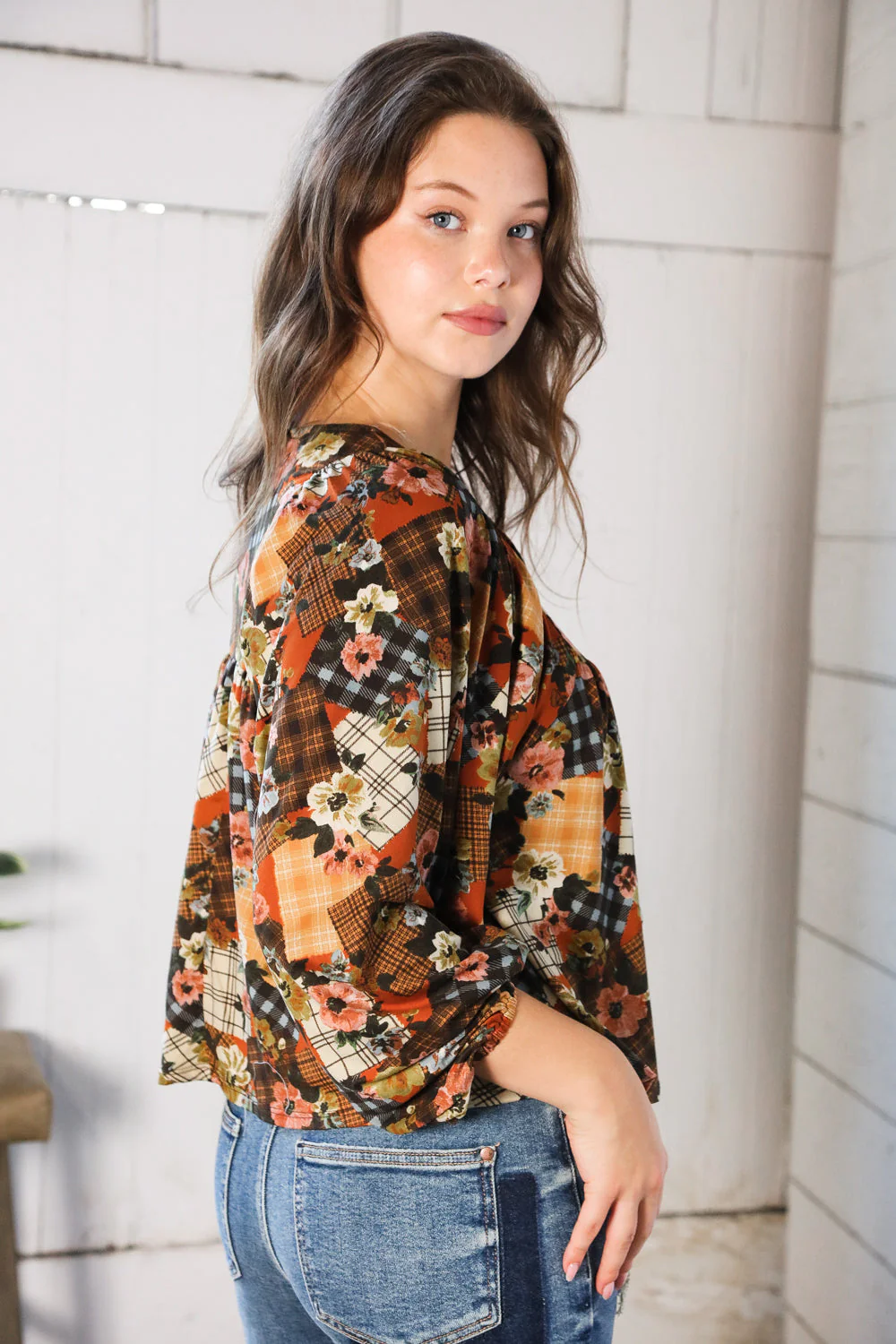 Apple Cider Patchwork Print Blouse