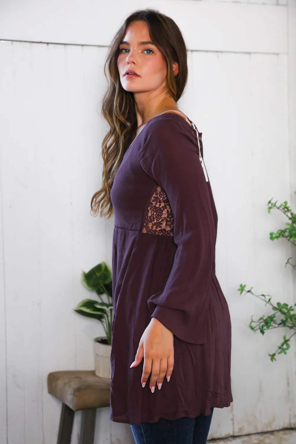 Plum Woven Crochet Tunic Dress