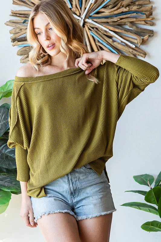 Meet You at the Bookstore Olive Ribbed Long Sleeve