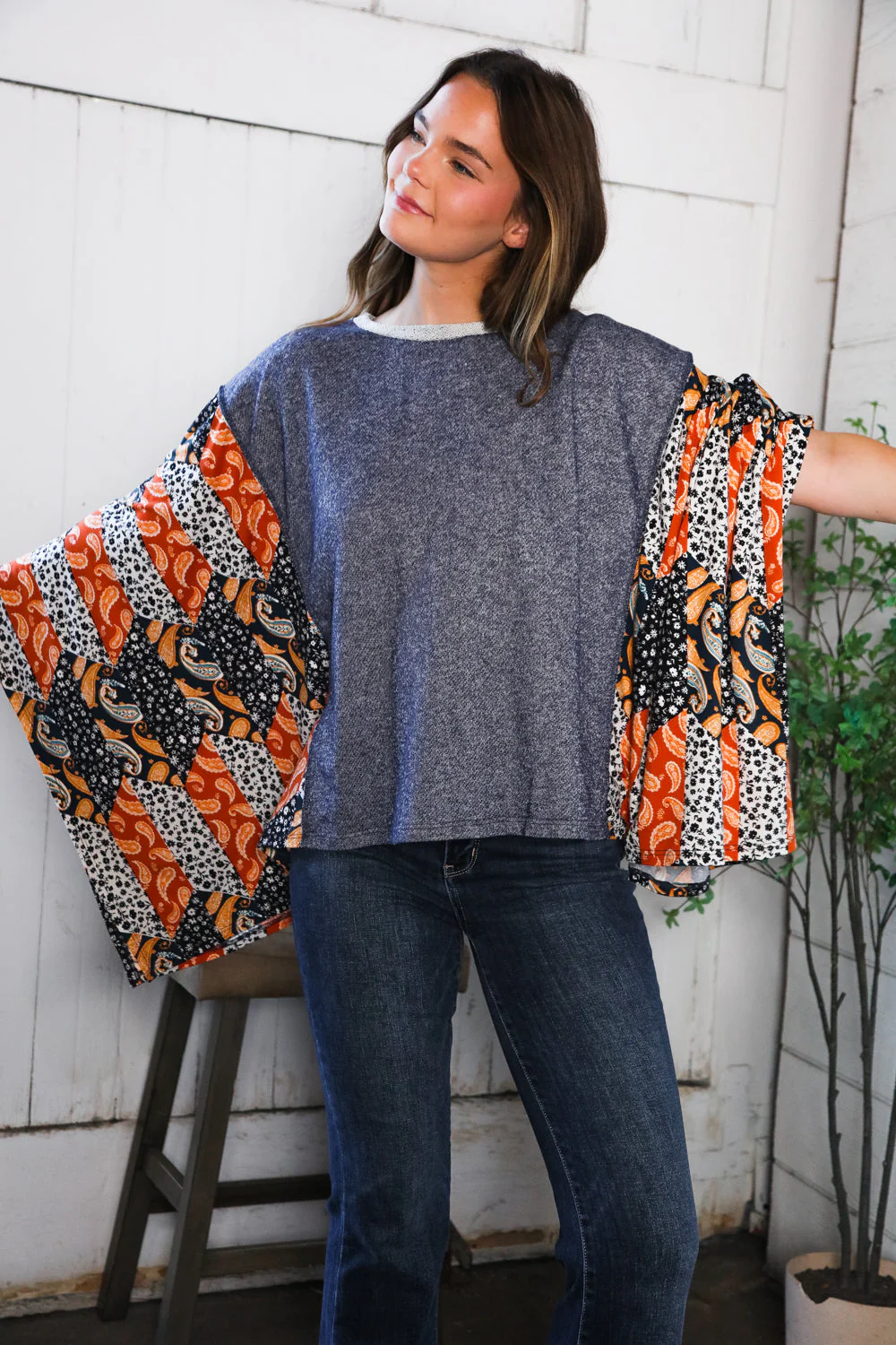 In A Paisley Daydream French Terry Poncho Top