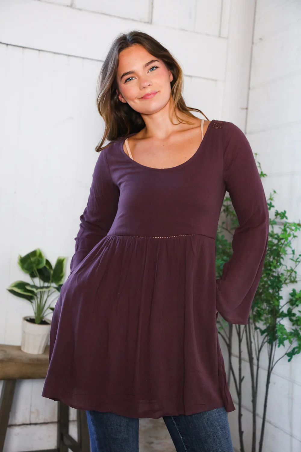 Plum Woven Crochet Tunic Dress