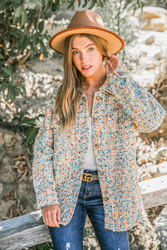 Yellow & Rust Multi Color Tweed Shirts Jacket (All SMALL)