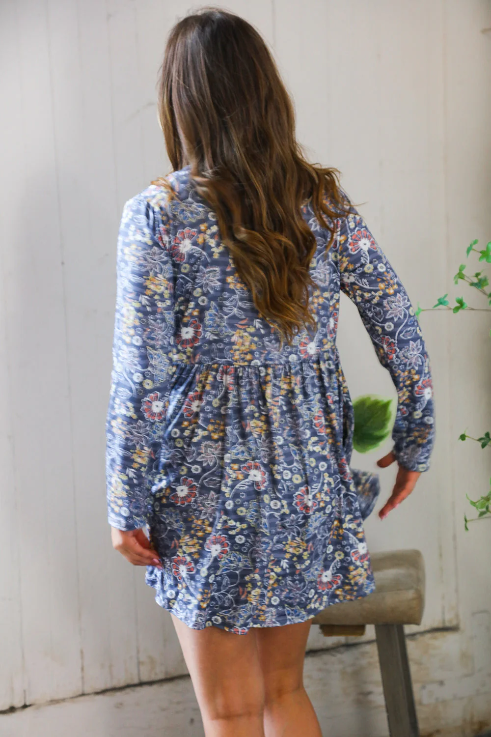 Midnight Meadows Blue Charcoal Swing Dress