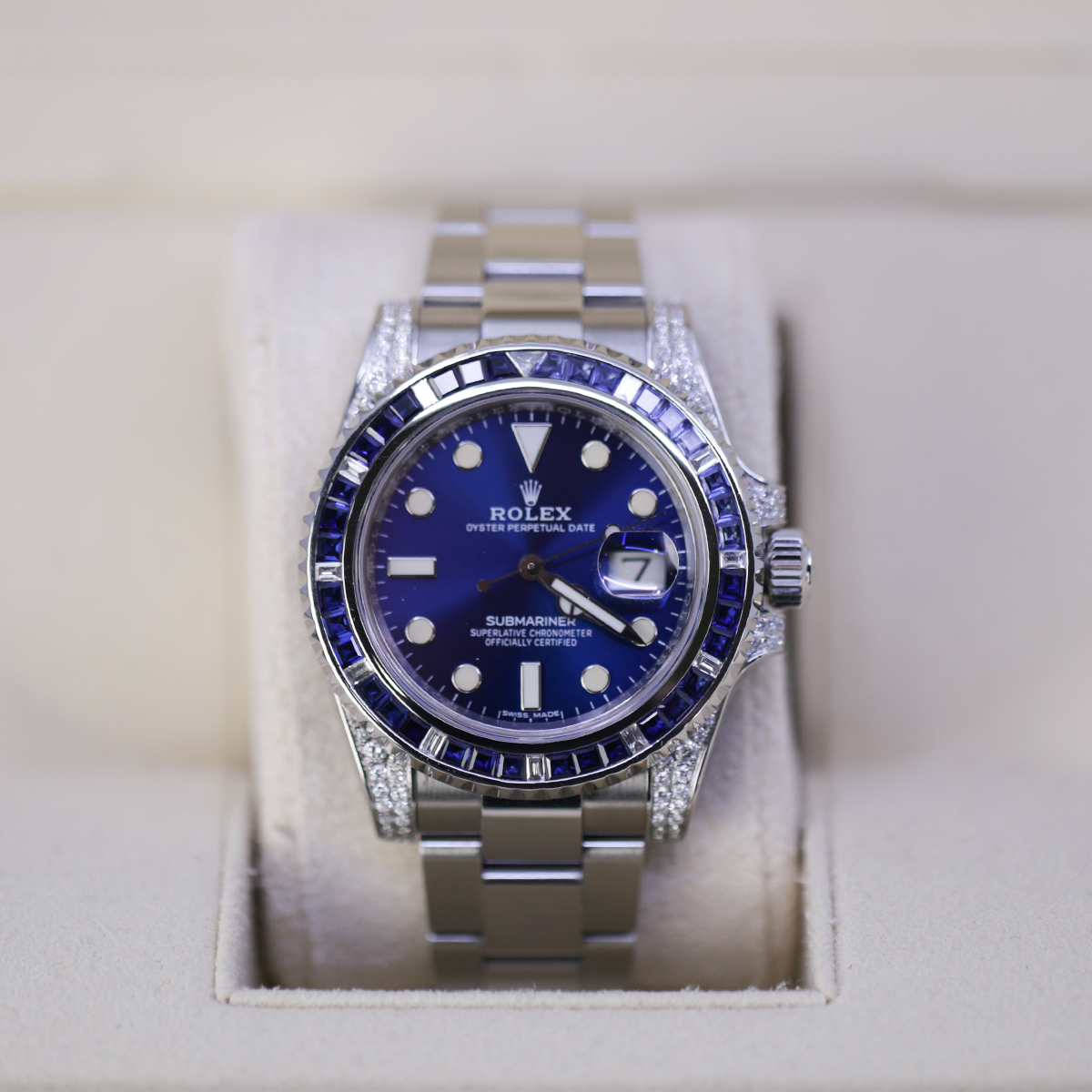 Rolex Submariner 40mm 116610LN Oyster Perpetual Date Aftermarket Dial, Diamond Bezel and Lugs Watch
