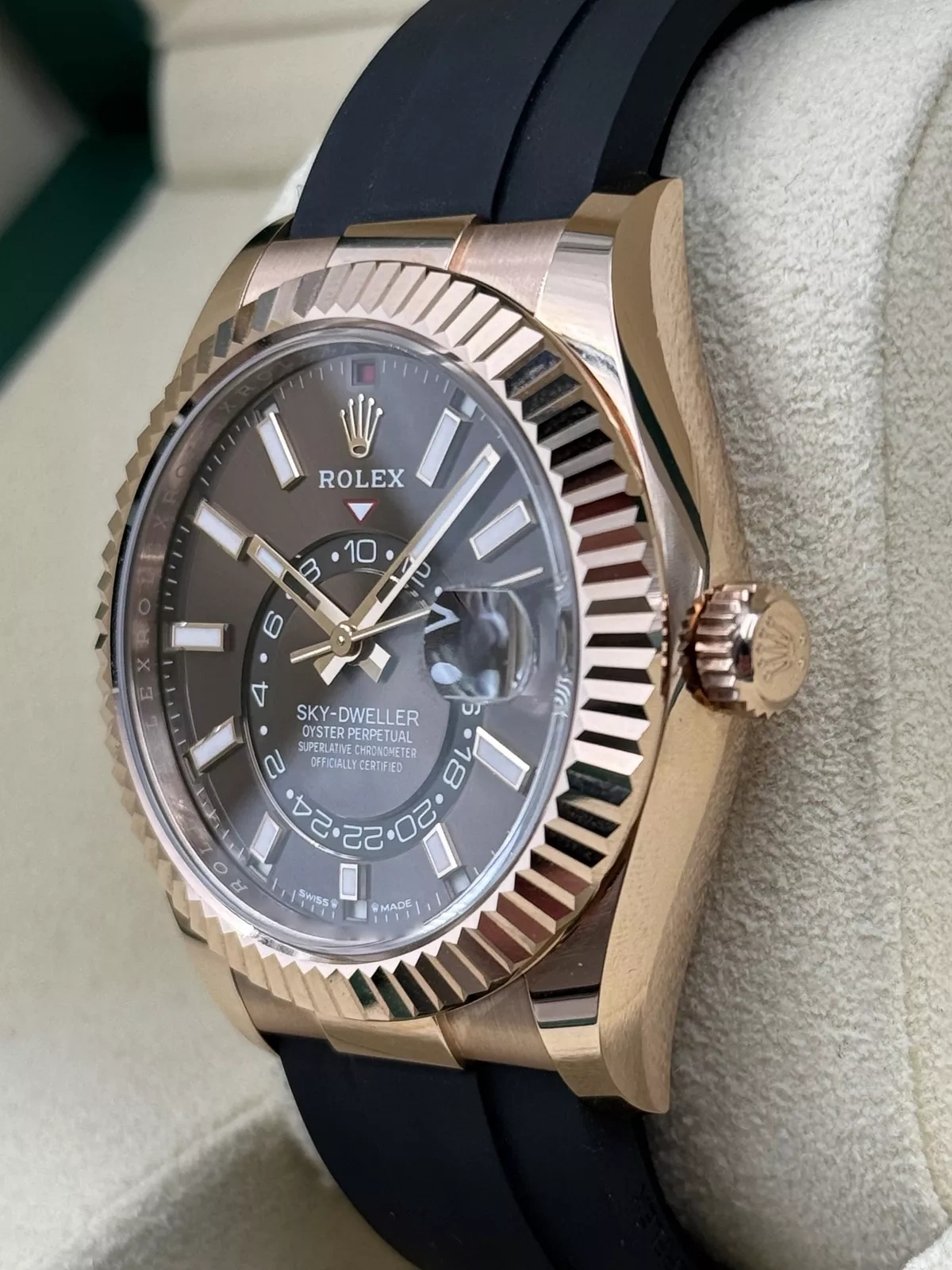 Rolex  Sky-Dweller 42mm Rose Gold Chocolate Dial Oysterflex - 336235