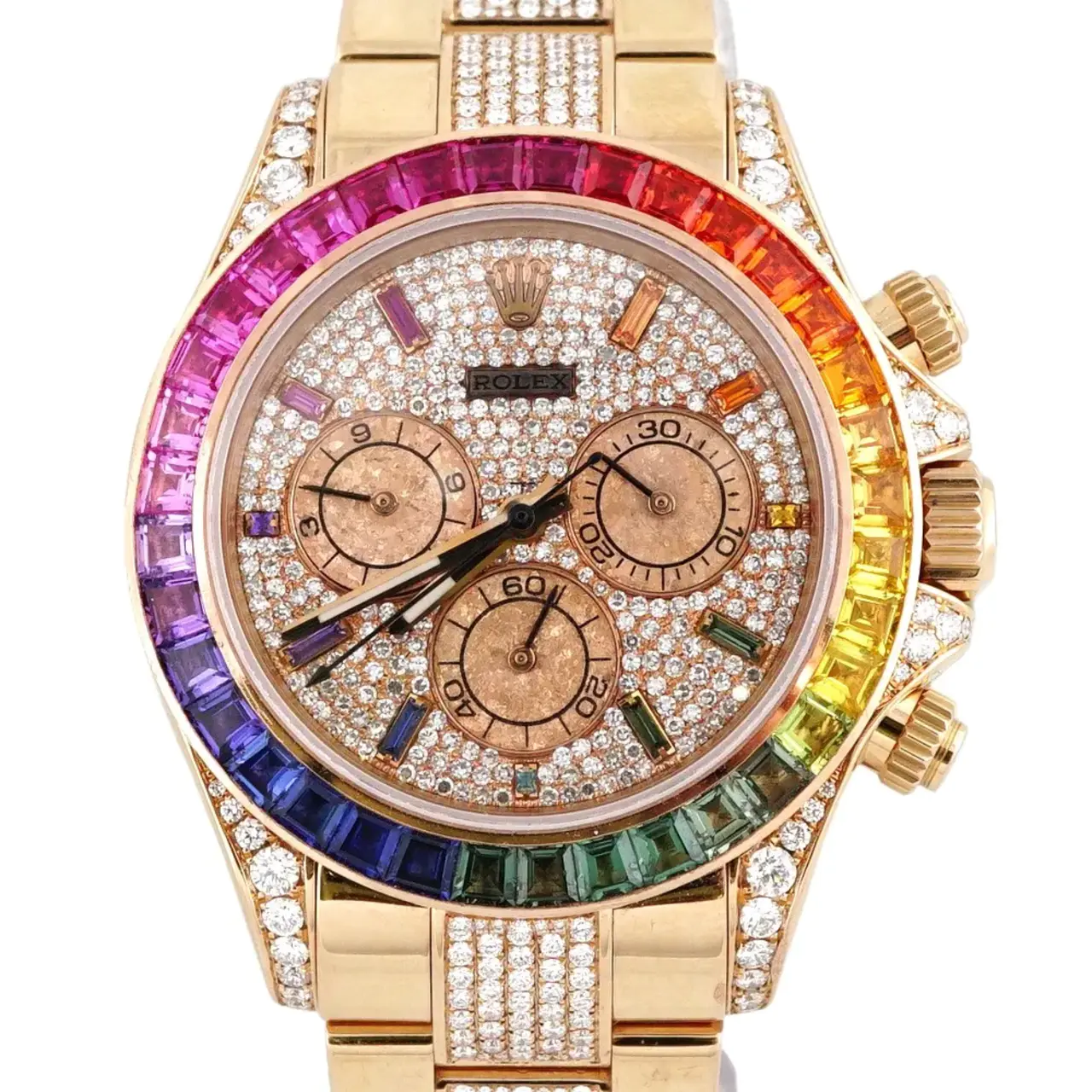 Diamond Rolex Cosmograph Daytona 116505 Custom Rainbow Diamond 18K Rose Gold 40mm