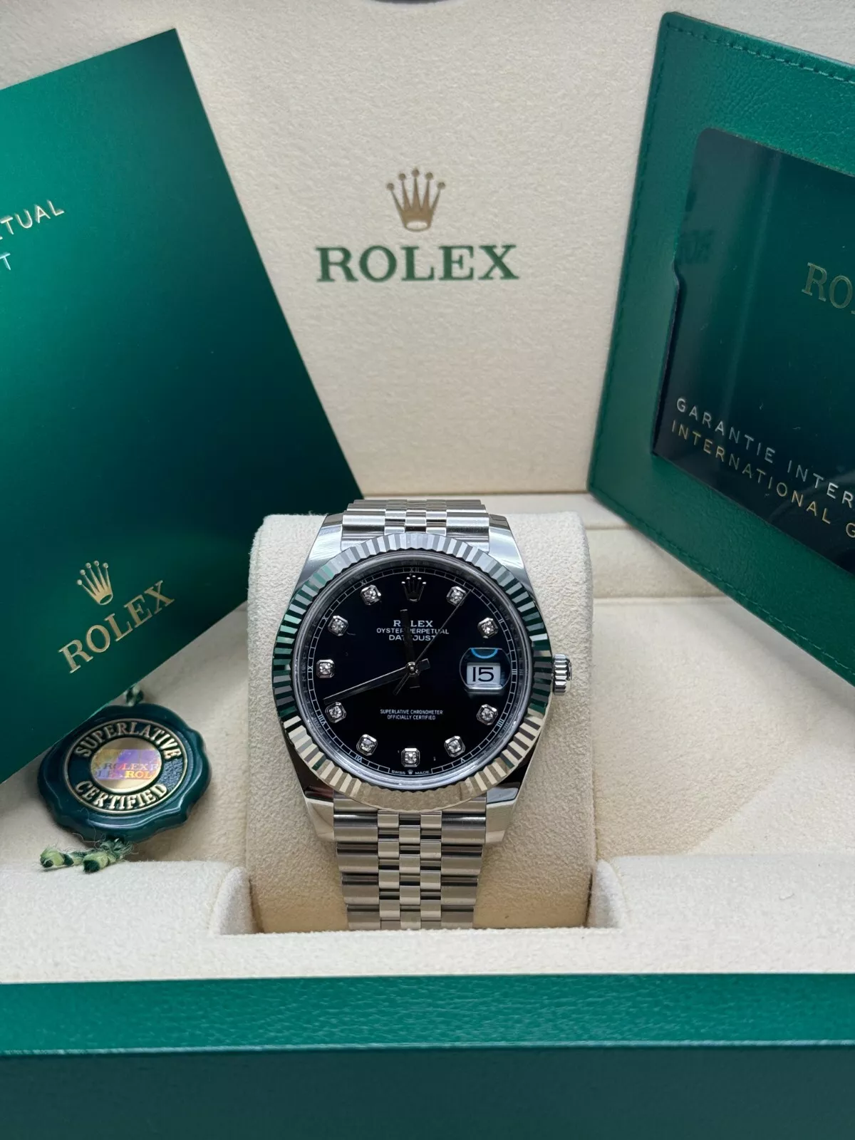 Rolex  Datejust 41mm 126334 Black Diamond Oyster Stainless Steel Mens Watch