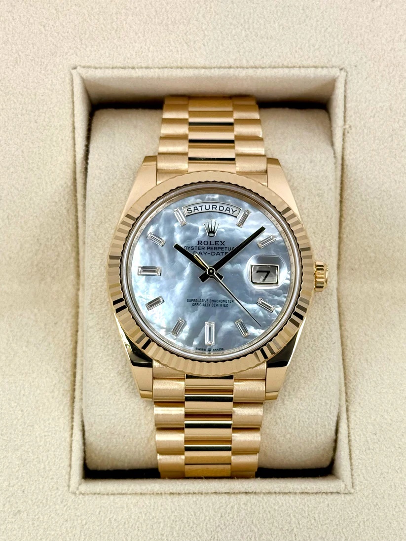 Rolex Day-Date 40mm Yellow Gold President  Mother of Pearl Diamond Baguette Dial - 228238