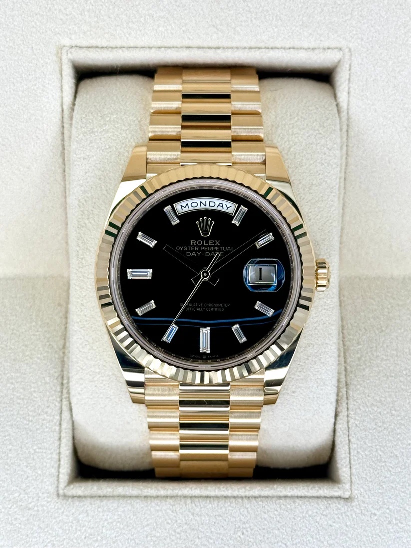 Rolex Yellow Gold President Day Date 40mm Onyx Diamond Dial - 228238