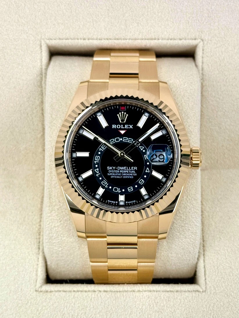 Rolex  Sky-Dweller 42mm 336938-0002 Yellow Gold Black Dial Oyster