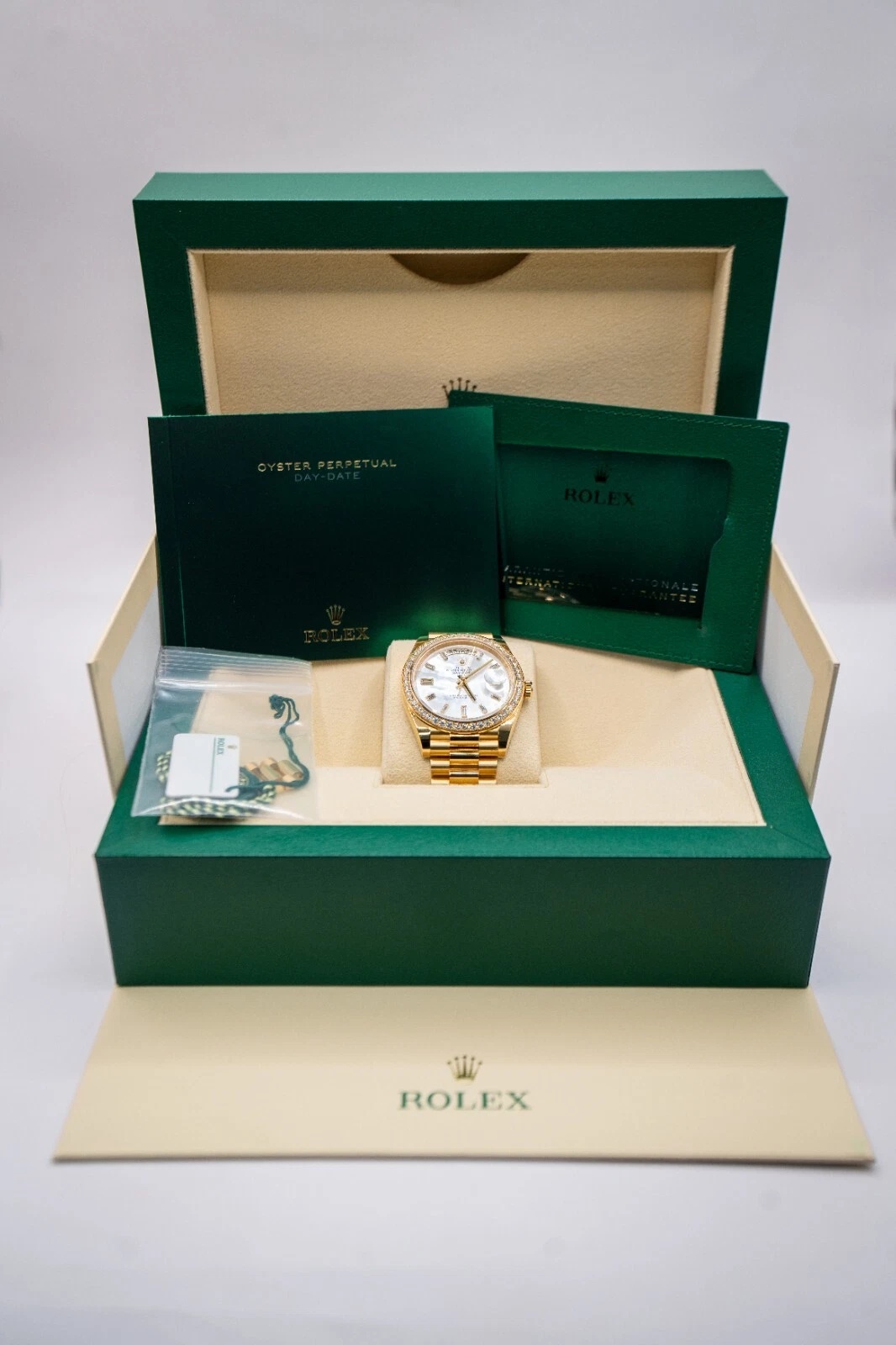 Rolex Day-Date 40mm White Mother-of-Pearl Dial President Watch 228348RBR-0046