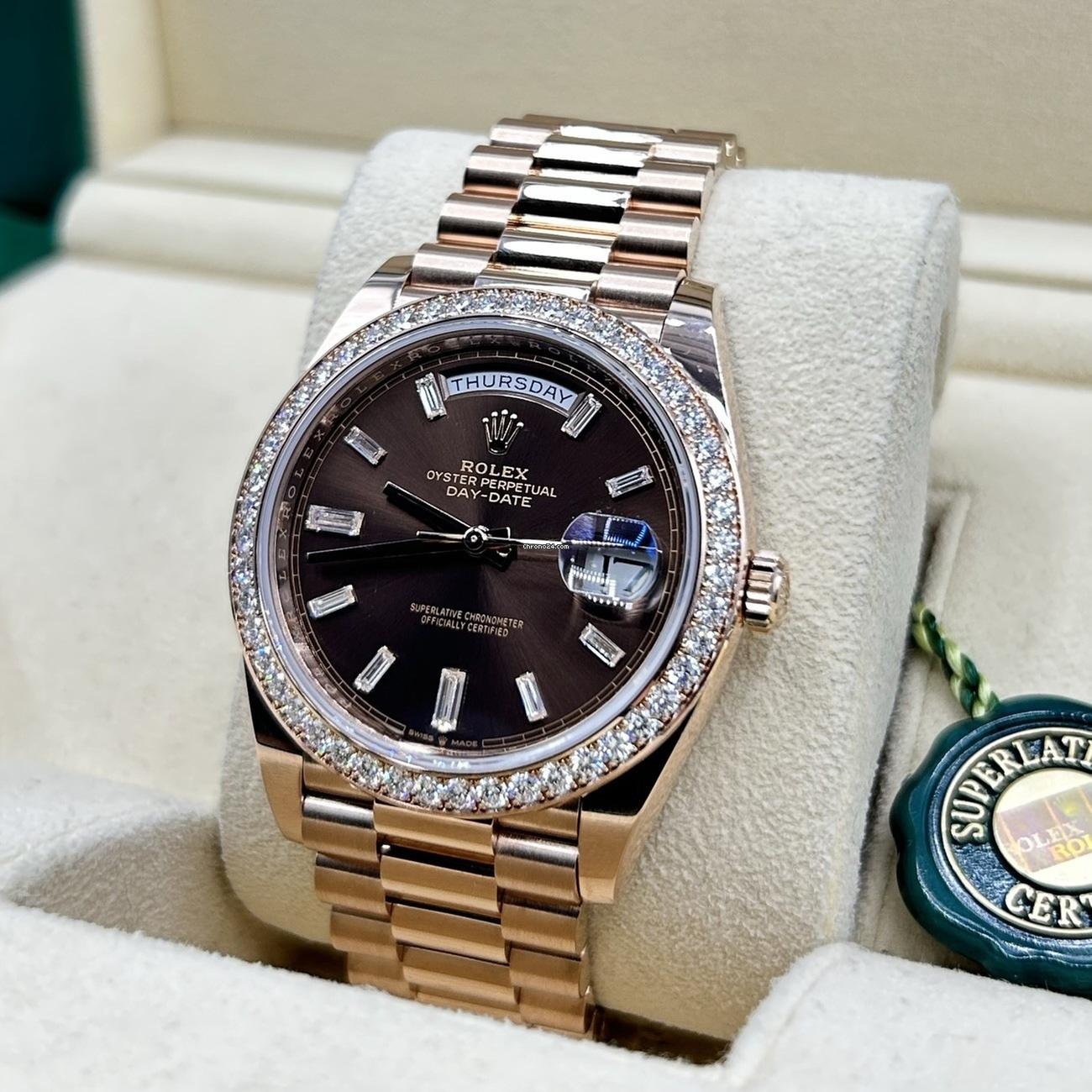 Rolex  Day-Date 40mm Chocolate Baguette Diamond Dial Diamond Bezel Dial Watch 228345RBR