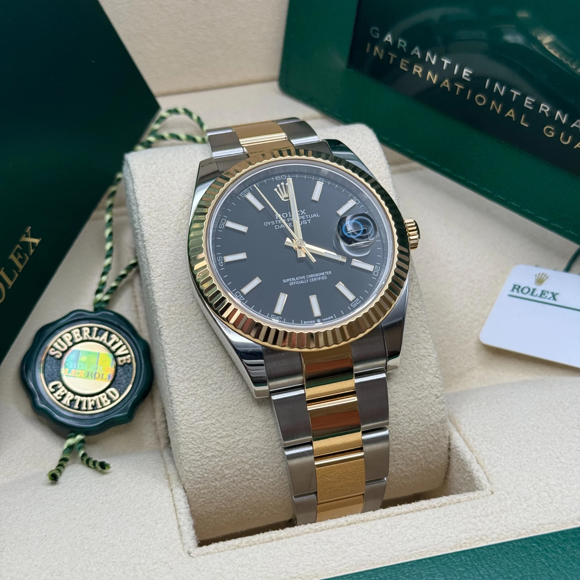 Rolex  Datejust 41mm Two-Tone Yellow Gold Fluted Bezel Black Index Dial Jubilee - 126333