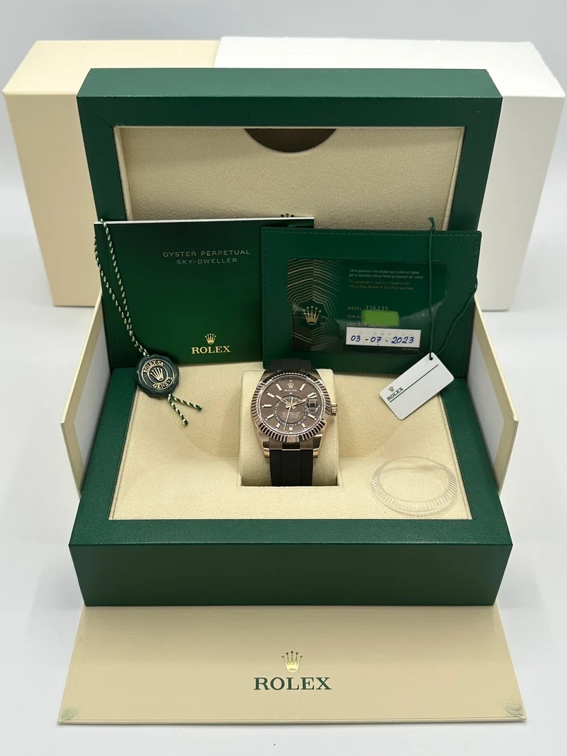 Rolex  Sky-Dweller 42mm Rose Gold Chocolate Dial Oysterflex - 336235