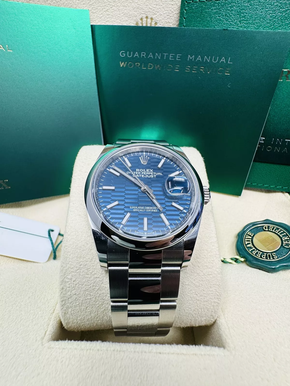 Rolex  Datejust 36mm 126200 Oyster Perpetual Blue Fluted Motif Dial Jubilee Stainless Steel