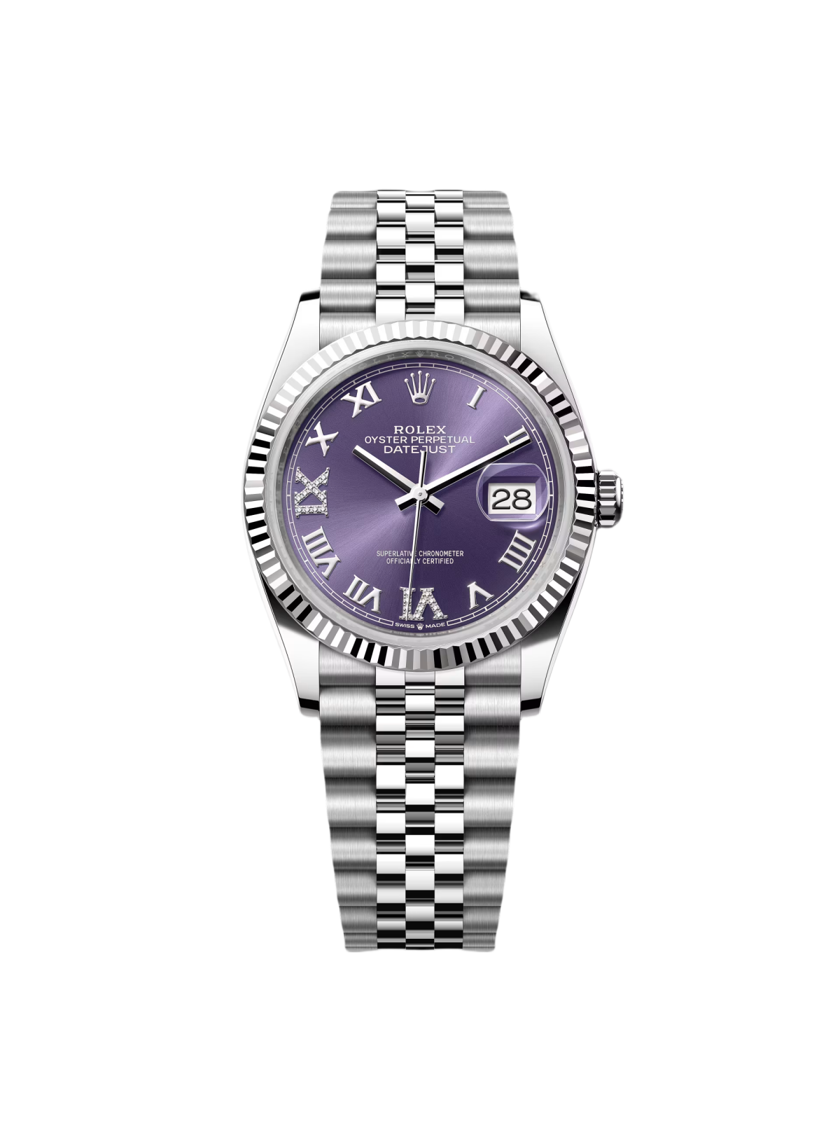 Rolex  Datejust 36mm 126234 Datejust Aubergine Purple Diamond Roman Oyster Stainless Steel