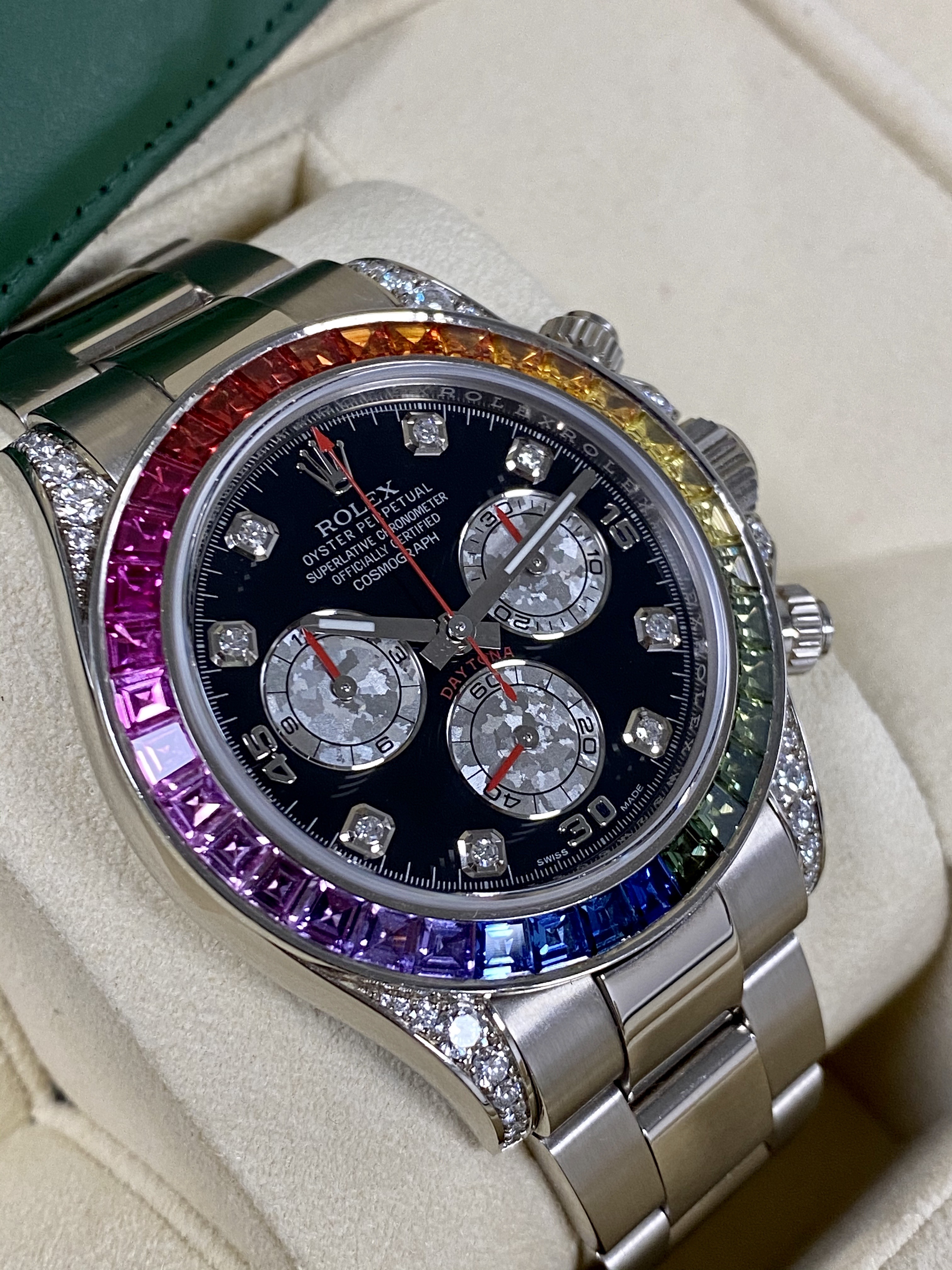 Rolex Daytona Cosmograph Daytona White Gold Rainbow Diamonds 40mm 116599RBOW Box & Papers