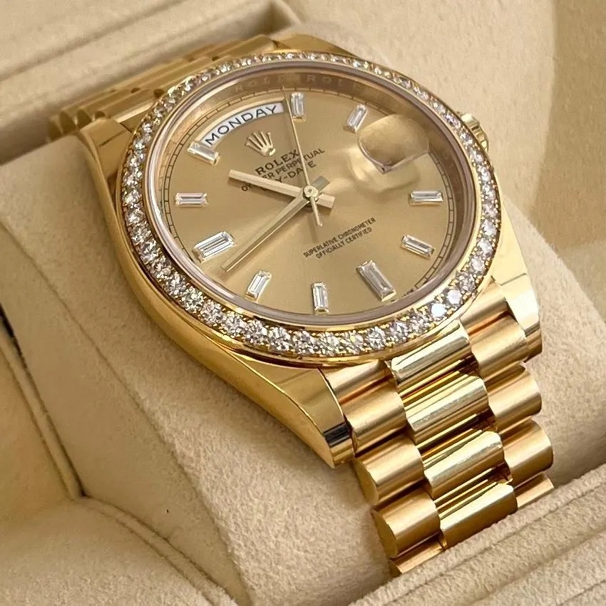 Rolex Day-Date 40mm Champagne Diamond Dial and Bezel Yellow Gold President Bracelet 228348RBR-0002