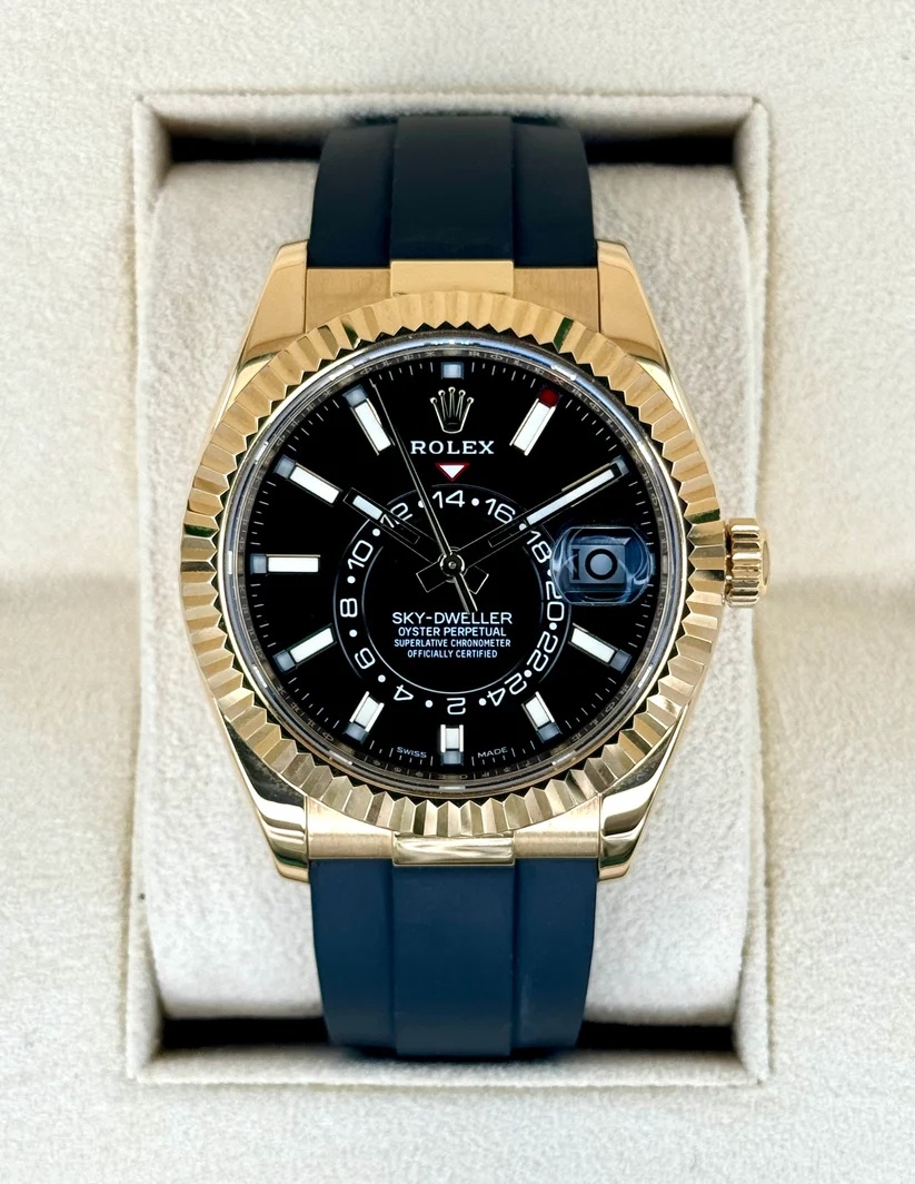 Rolex  Sky-Dweller 42mm 336238-0002 Yellow Gold Black Dial Oysterflex