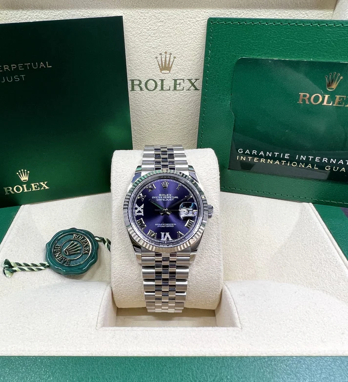 Rolex  Datejust 36mm 126234 Datejust Aubergine Purple Diamond Roman Oyster Stainless Steel