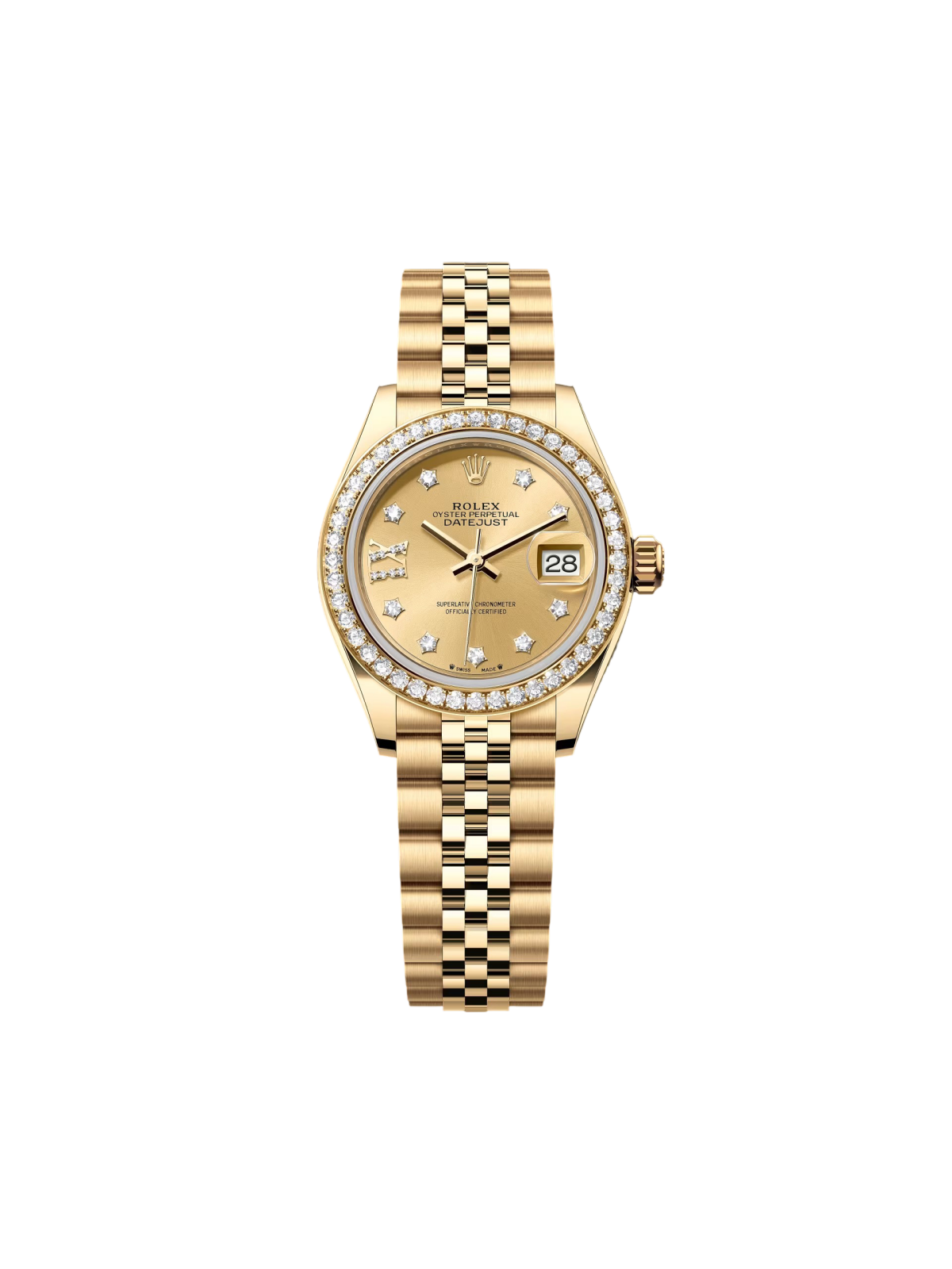Rolex Lady-Datejust 28mm 279138RBR Champagne Diamond Dial and Diamond Bezel Yellow Gold Bracelet