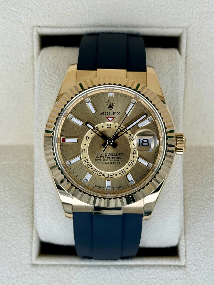 Rolex  Sky-Dweller 42mm 336238-0001 Yellow Gold Champagne Dial Oysterflex
