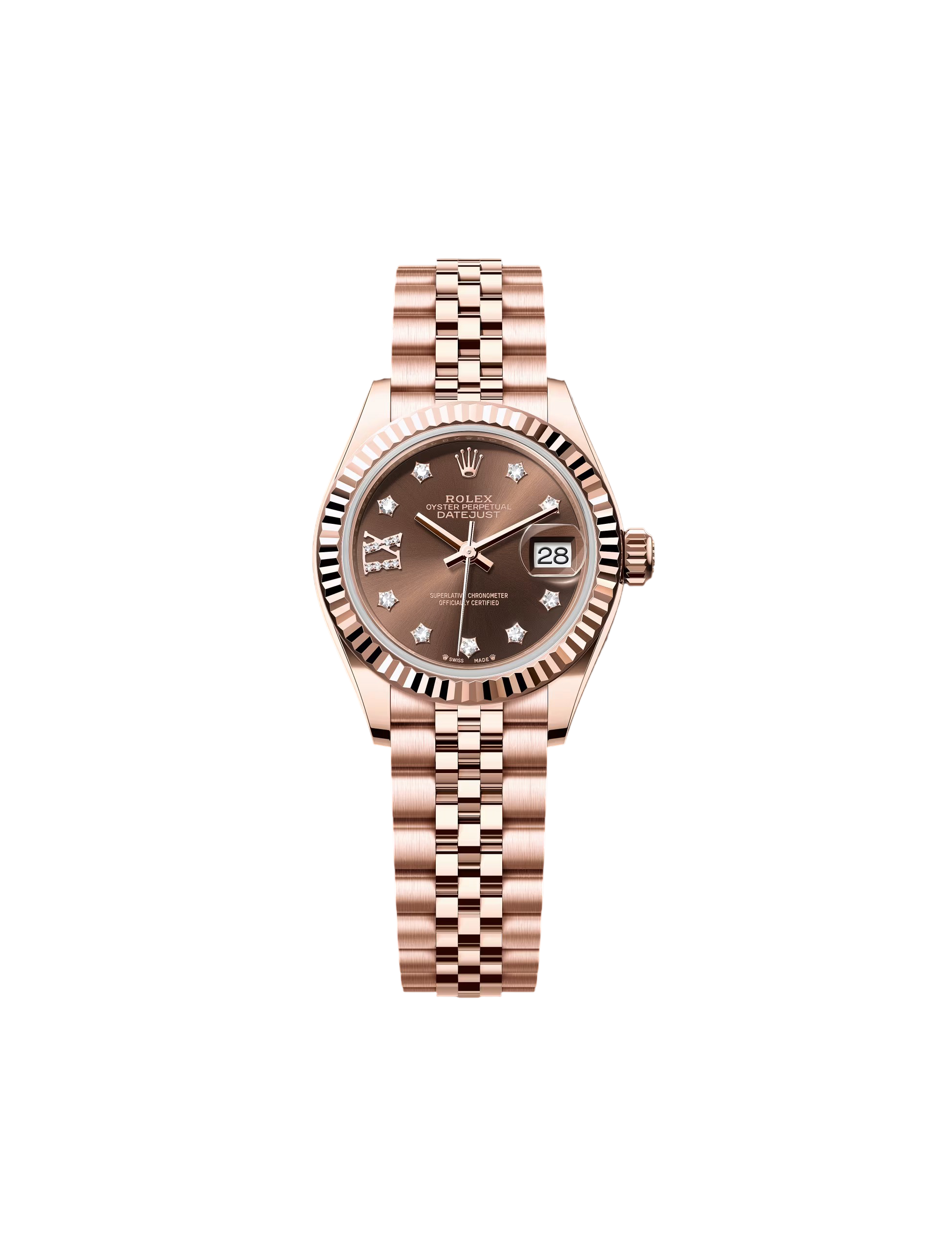 Rolex Lady-Datejust 28mm 279175 Chocolate Diamond-Set Dial President Everose Gold