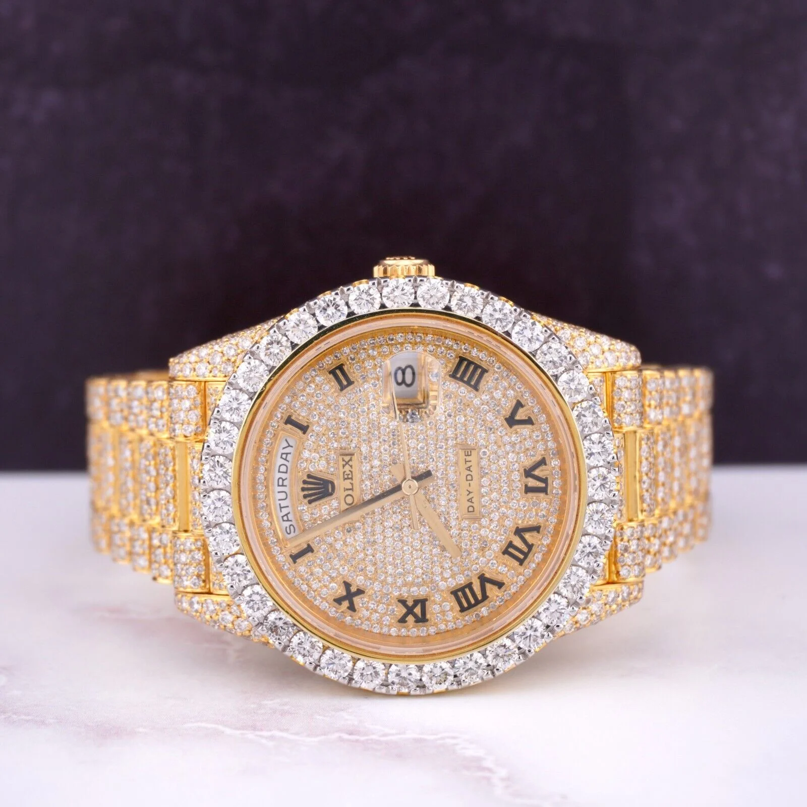 Rolex Day Date 40mm 18k Yellow Gold Iced Out 25ct Genuine Diamonds 228238